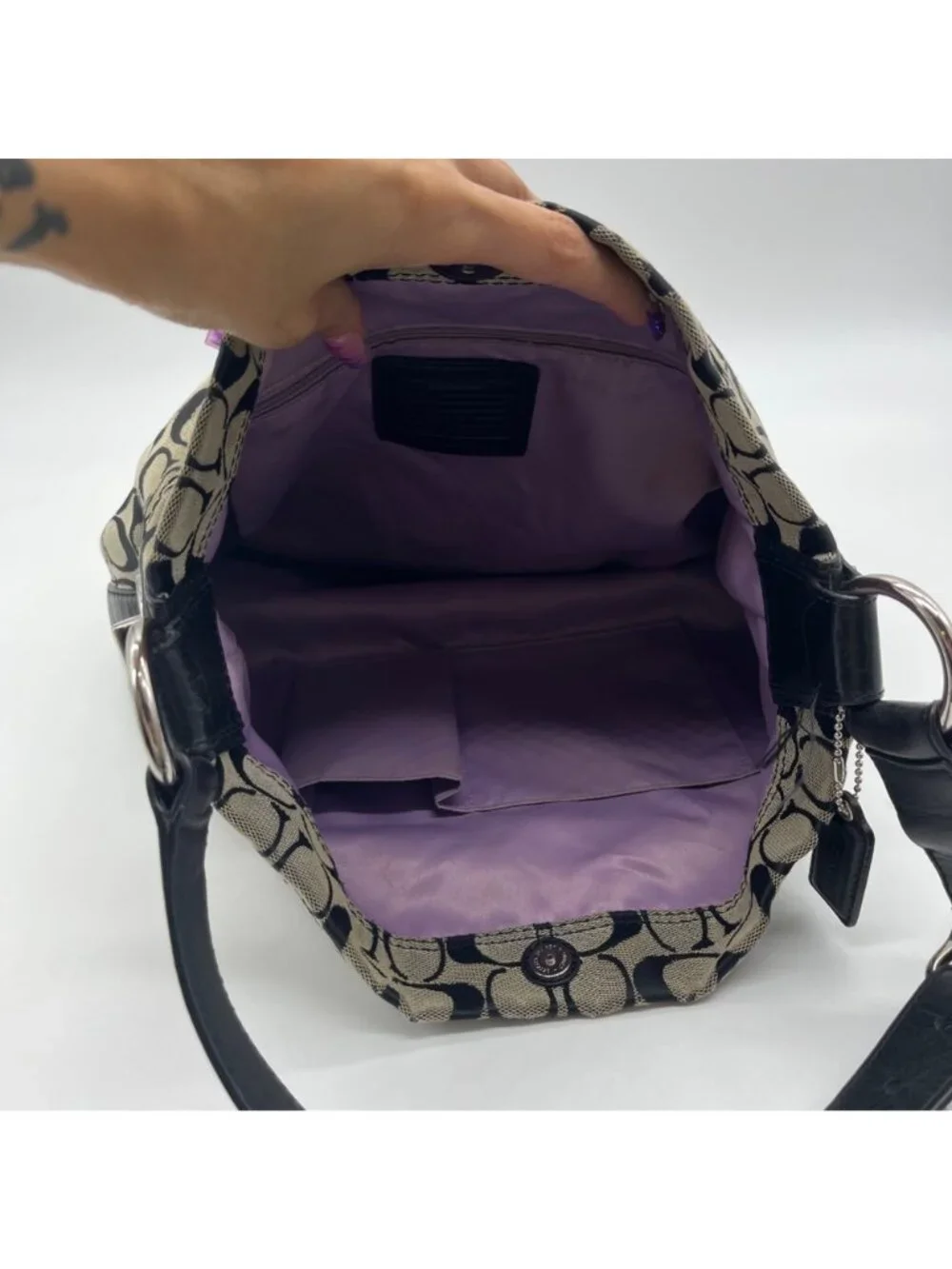 Coach Grey Signature Canvas Hobo Shoulder Bag F16538